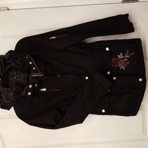 New! Hooded Jacket S Drawstring Waist Flower Pocket